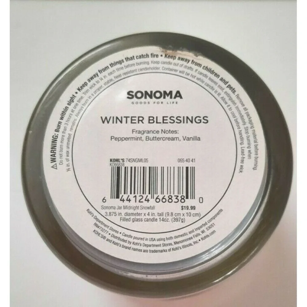 Sonoma Goods For Life Winter Blessings Scent 3 Wick Candle Floral Glass Jar Lid